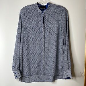 Cynthia Rowley Womens Full Button Down Top in Blue, Black and White XS XSMALL